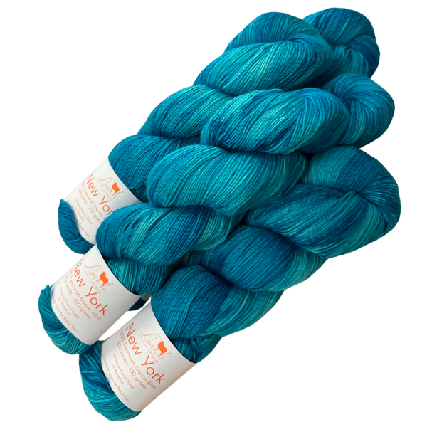 Hand-dyed yarn, thick and thin, cotton and synthetic, 400 yard skeins, in  turquoise, grape, and pink -067