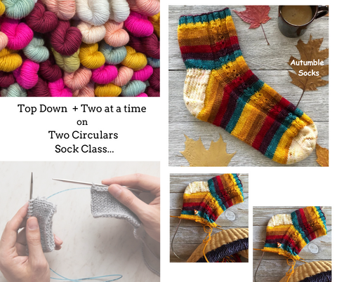 Knit Socks Top Down Two at a time on Two Circulars  Weds 6-8pm Oct 9, 16, 23, and 30