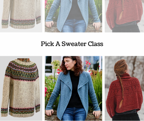 Knit ANY Sweater: Class  with Miss Deb  - Mondays, April 8, 15, 29, May 6 & 13  10:30-12:30